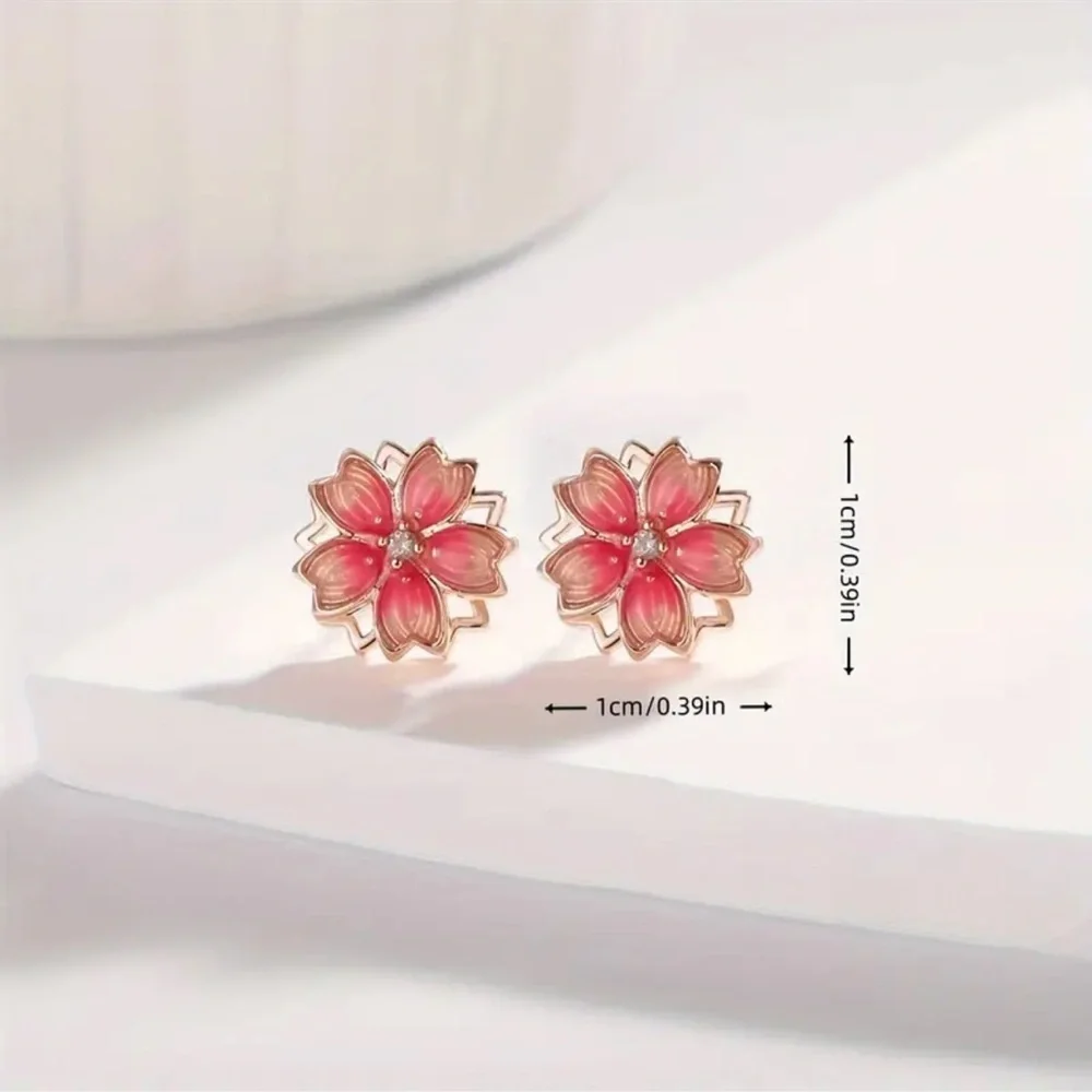 Pink Floral Enamel Stud Earrings Gold Tone Petite Flower Jewelry NWT